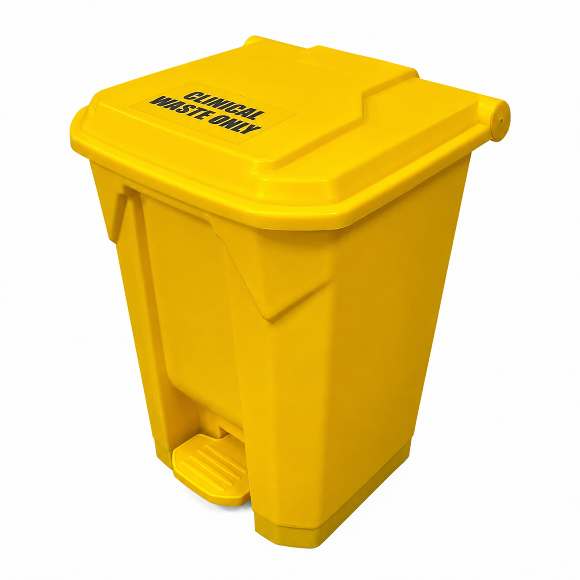 Yellow hospital bin with foot pedal lid for hands-free hygienic waste disposal