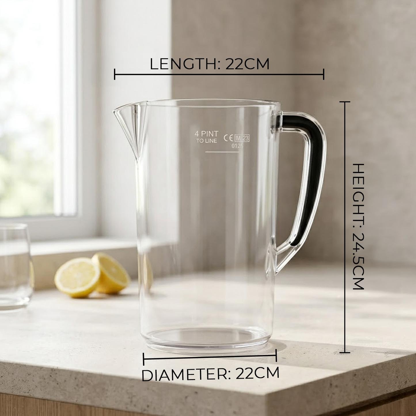 4 Pint Plastic Jug 2.2L CE Marked – Clear Polycarbonate Drink Pitcher, Shatter Resistant, UK Made