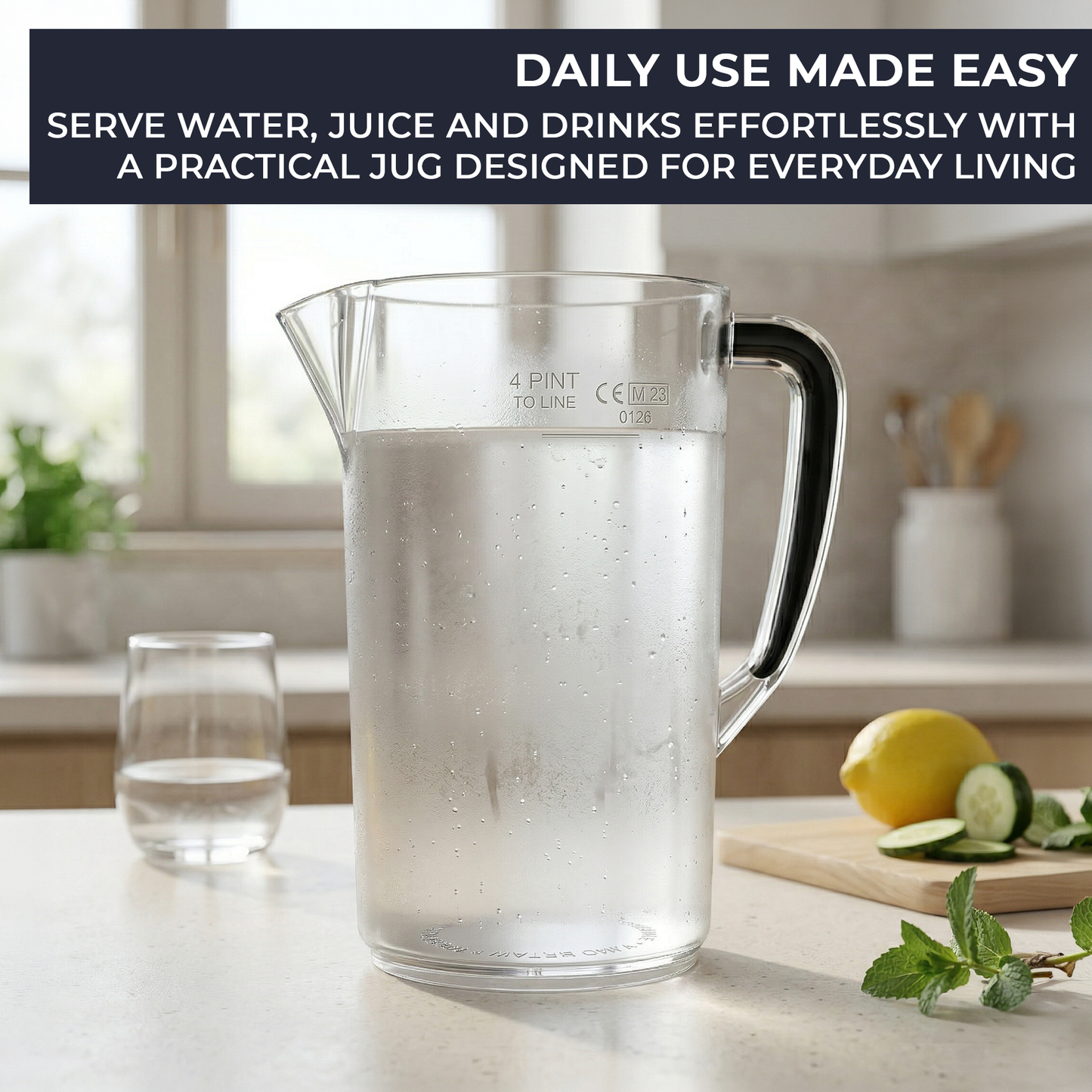 4 Pint Plastic Jug 2.2L CE Marked – Clear Polycarbonate Drink Pitcher, Shatter Resistant, UK Made