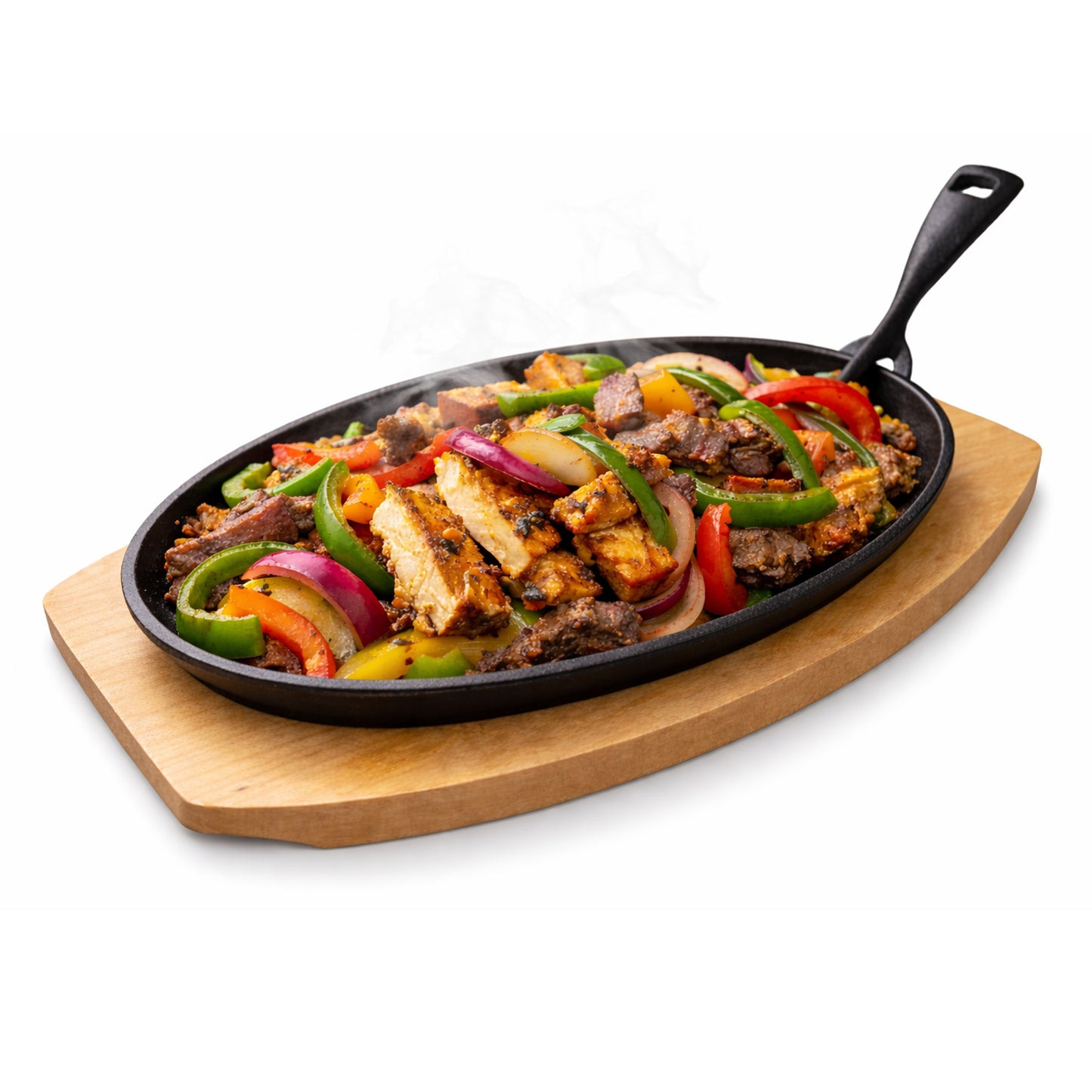 Sizzle Platter Cast Iron, Oval, with Light Wood Undertray & Handle