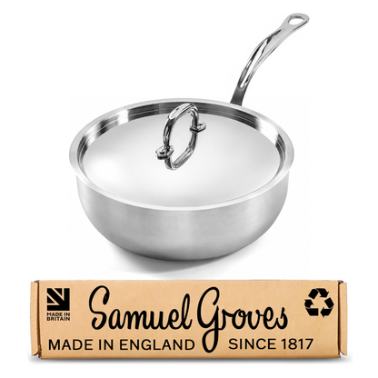 Samuel Groves 20cm Stainless Steel Tri-Ply Chef Pan with Polished Lid - Lifetime Guarantee