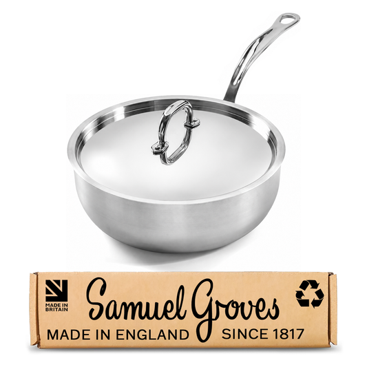 Samuel Groves 20cm Stainless Steel Tri-Ply Chef Pan with Polished Lid - Lifetime Guarantee