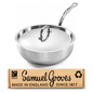 Samuel Groves 24cm stainless steel tri-ply chef pan with polished lid made in England
