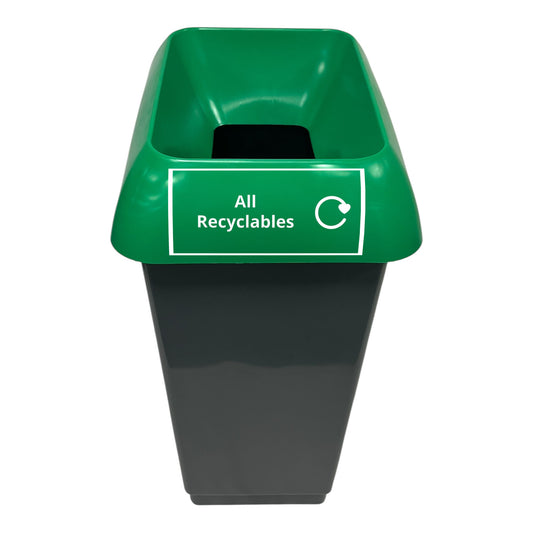 50 Litre Recycling Bin With Green Lid & All Recyclables Sticker Included