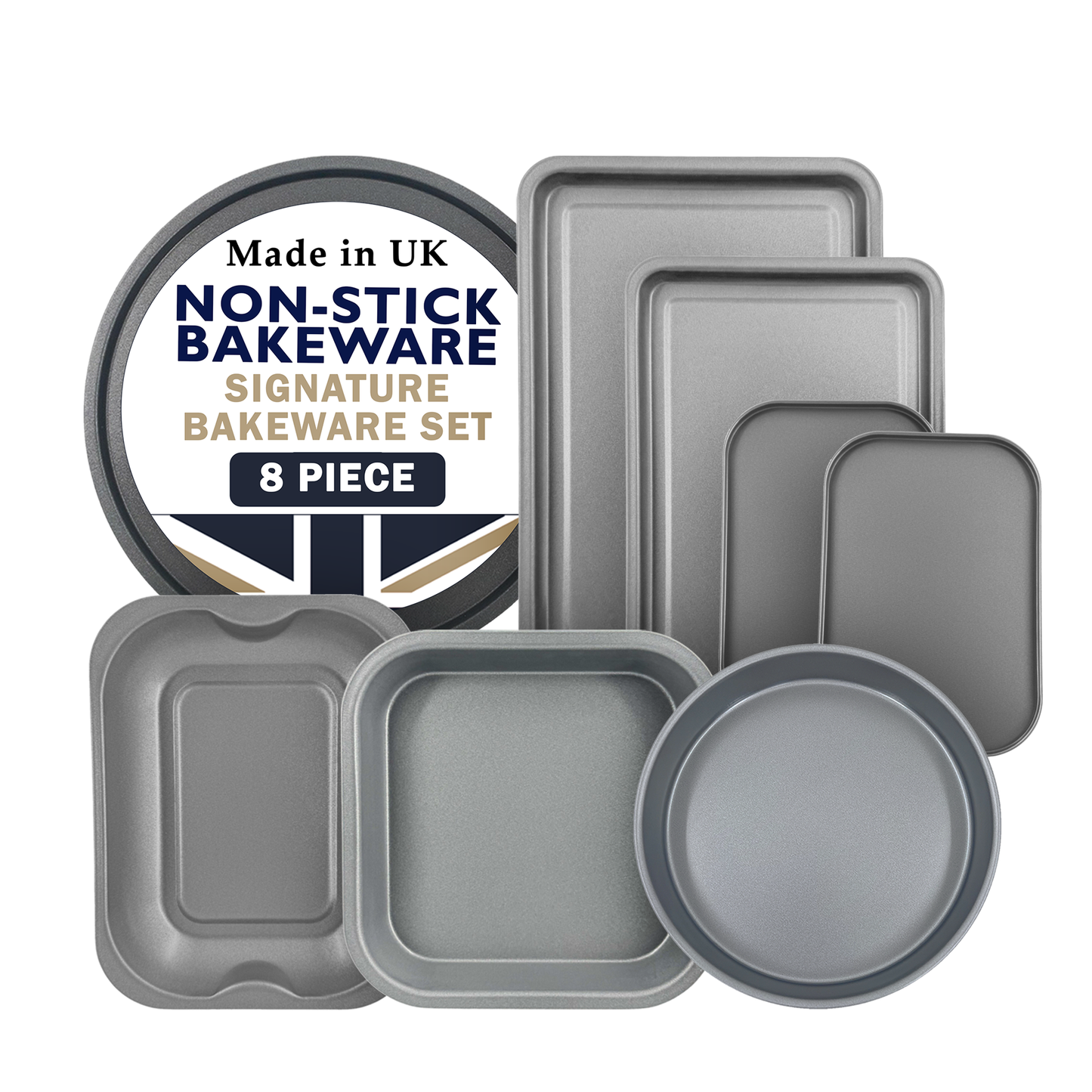 8 Piece Non-Stick Bakeware Set – Made in UK –  Great British Bakeware - Premium Kitchen from Chabrias Ltd - Just £18.99! Shop now at Chabrias Ltd