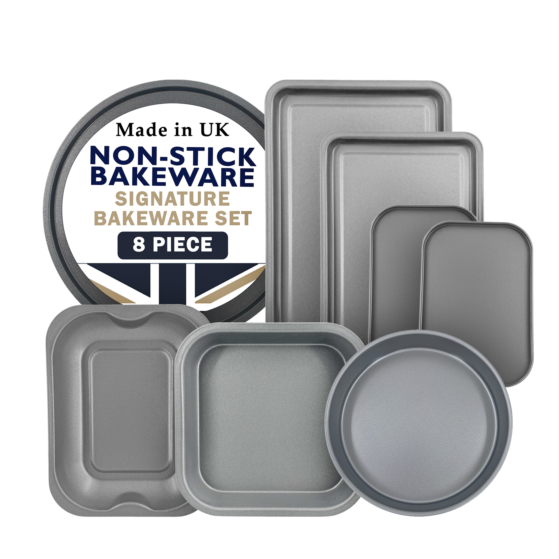 8 Piece Non-Stick Bakeware Set – Made in UK –  Great British Bakeware - Premium Kitchen from Chabrias Ltd - Just £18.99! Shop now at Chabrias Ltd