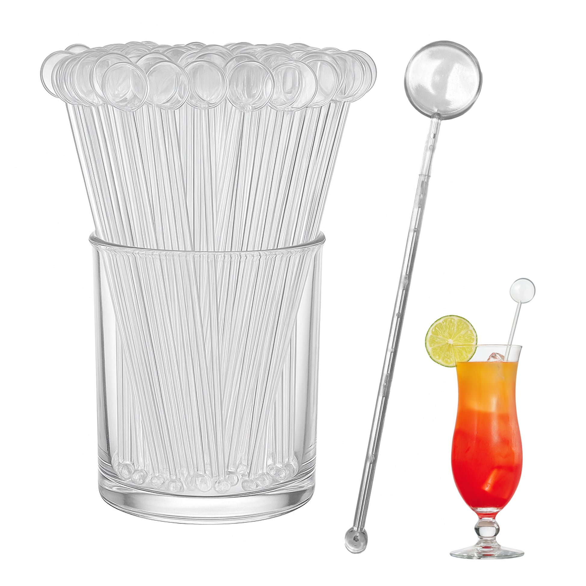 Clear UK Made Reusable Plastic Cocktail Disk Stirrers With Bubble Effect Stem - Premium Quality Stir Sticks for Mixing and Garnishing Drinks - Premium Kitchen from Chabrias Ltd - Just £8.54! Shop now at Chabrias Ltd