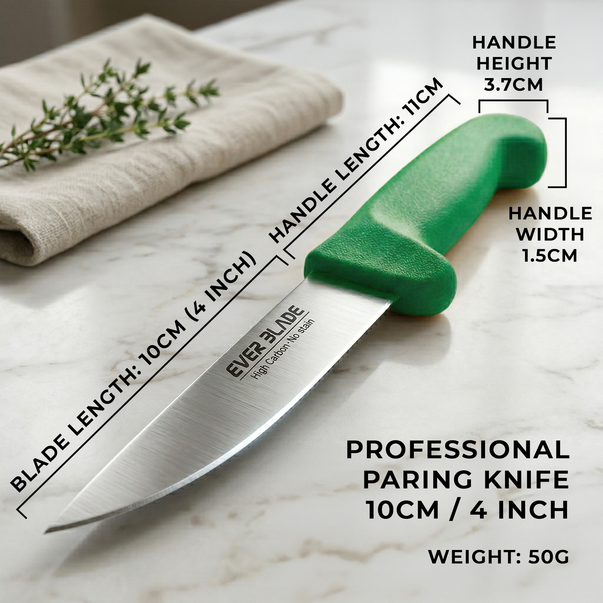 Colour coded green kitchen knife for vegetable preparation
