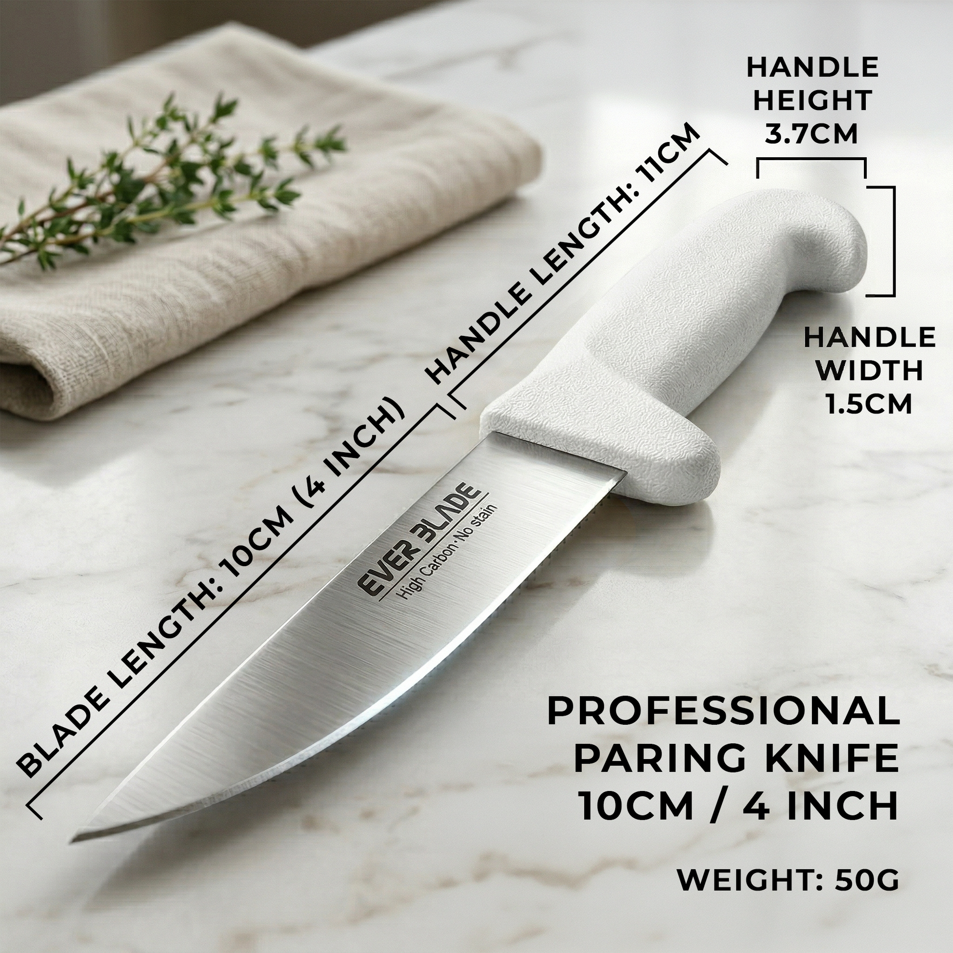 4 inch paring knife held in hand showing size and control