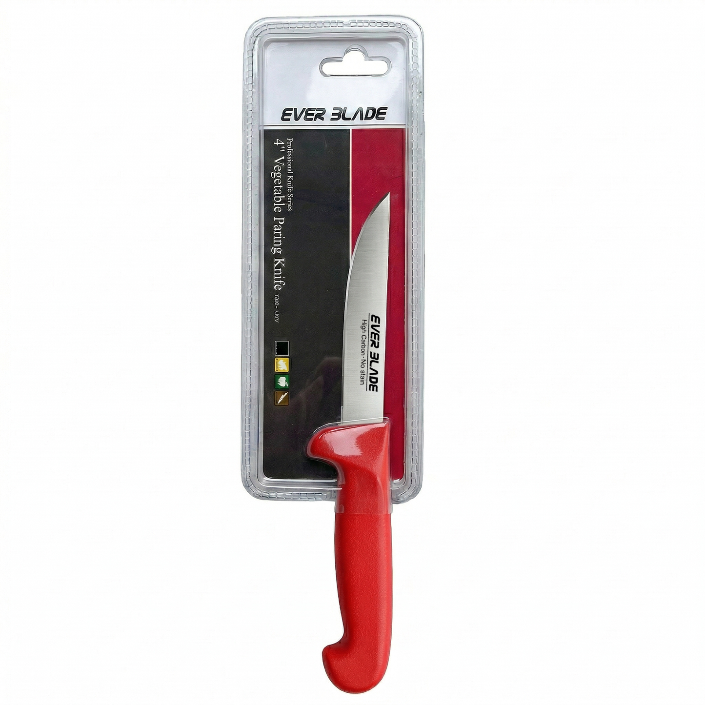 Red handled paring knife with non slip grip for safe use
