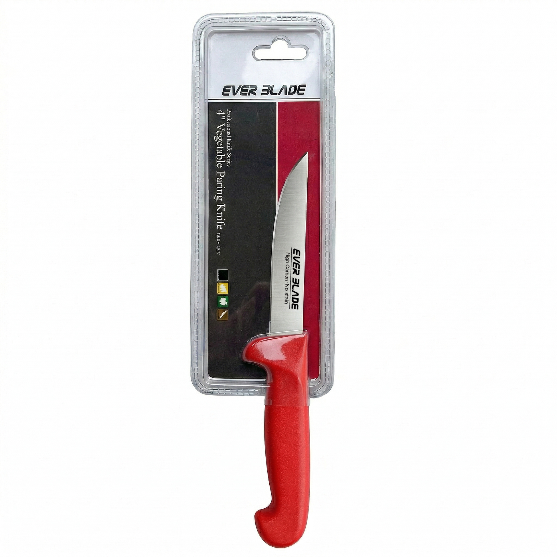 Red handled paring knife with non slip grip for safe use
