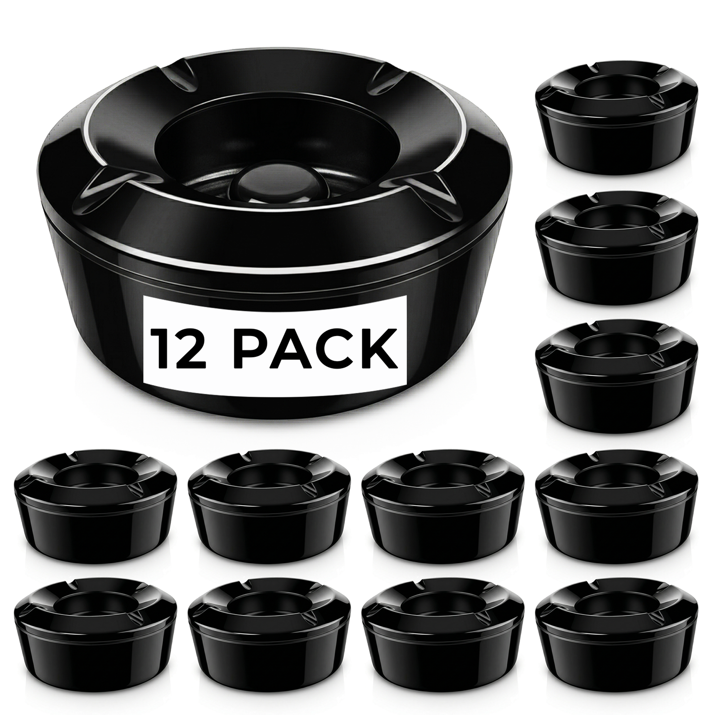 windproof ashtrays with lids bulk pack of 12 black melamine