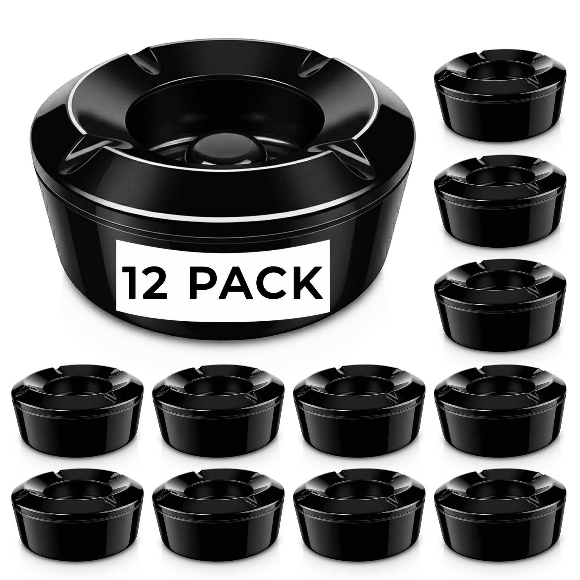 windproof ashtrays with lids bulk pack of 12 black melamine
