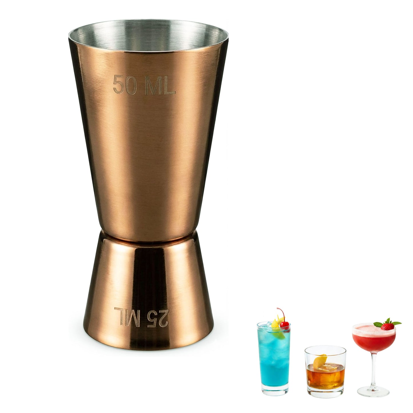 Stainless Steel With Rose Gold Finish,  25/50ml Measure Jigger (1 Piece)