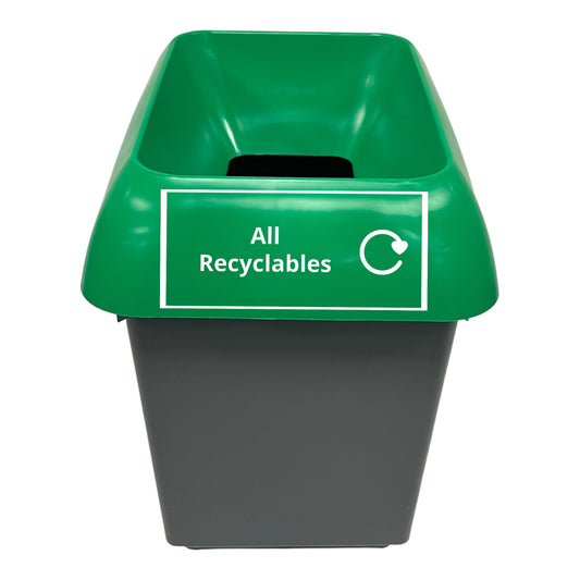 30 Litre Recycling Bin With Green Lid & All Recycling Logo