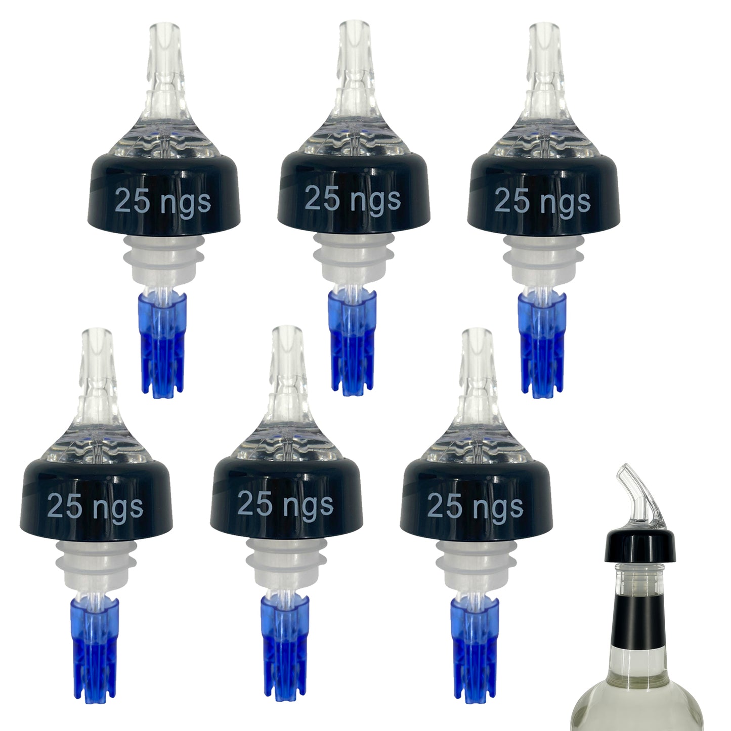 25ml Clear Measured Liquor Bottle Pourers UK Made 6 Pack