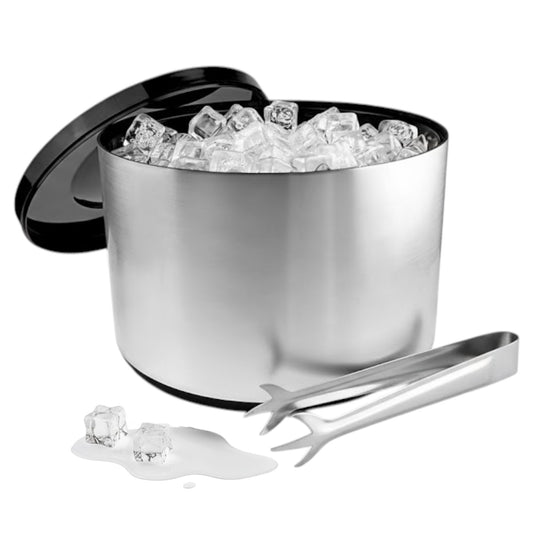 10 Litre Ice Bucket with Lid & Ice Tongs – Brushed Aluminium Effect Plastic Ice Bucket for Parties, BBQs, Home Bars & Pubs