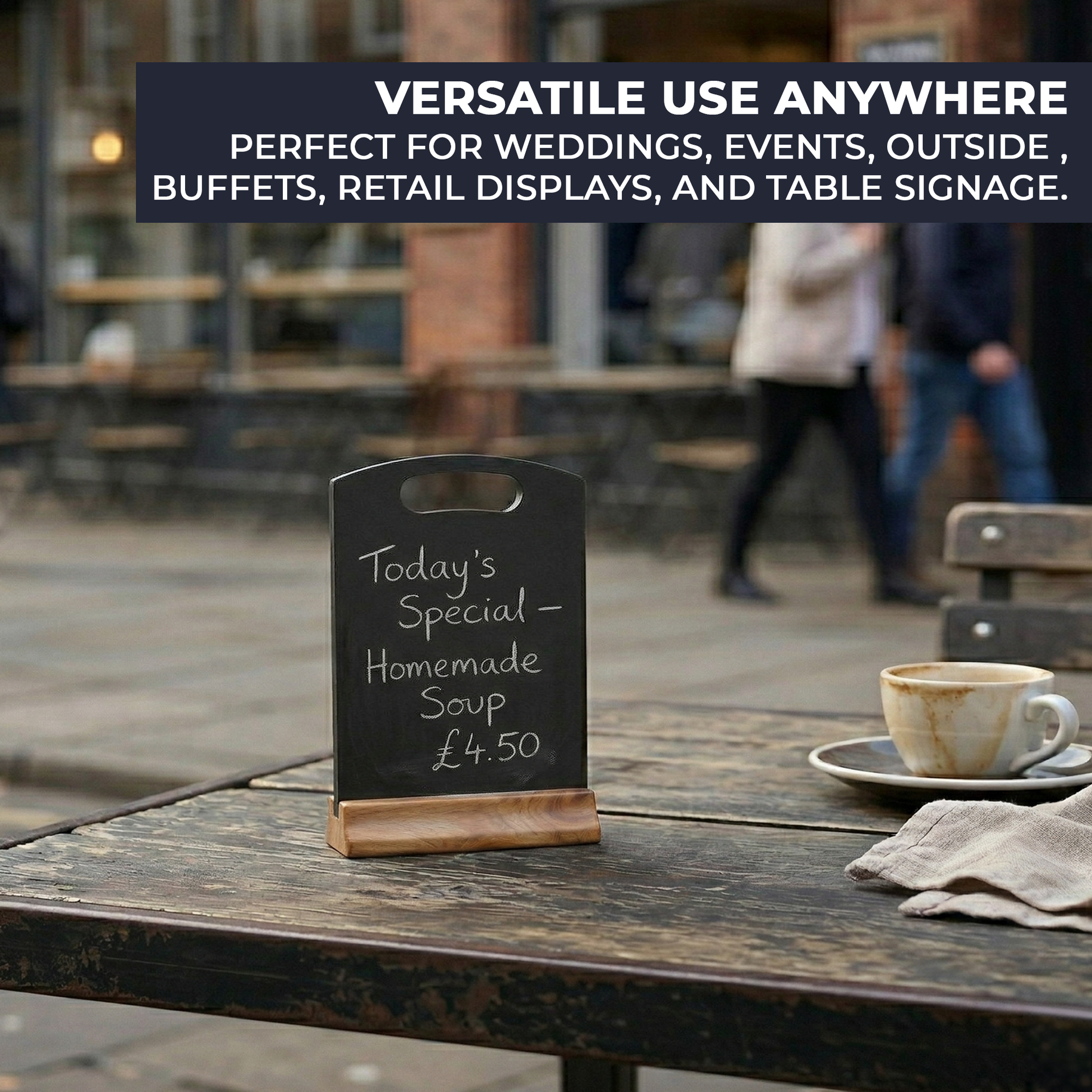 Freestanding A5 chalkboard menu board for buffet food labels and catering
