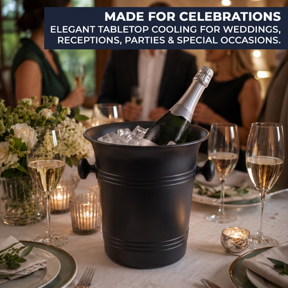 Matte black wine cooler displayed on a dining table