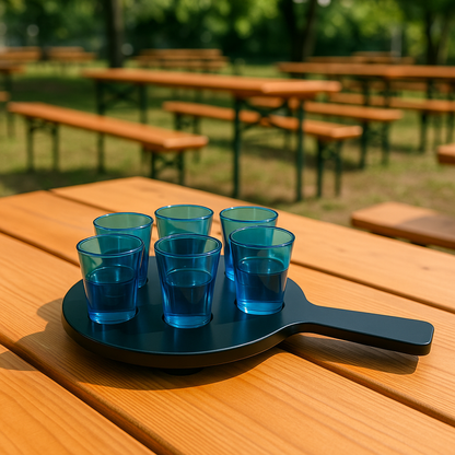 6-Hole Black Shot Glass Holder, With 6 Blue Shot Glasses - Premium Kitchen from Chabrias Ltd - Just £9.99! Shop now at Chabrias Ltd
