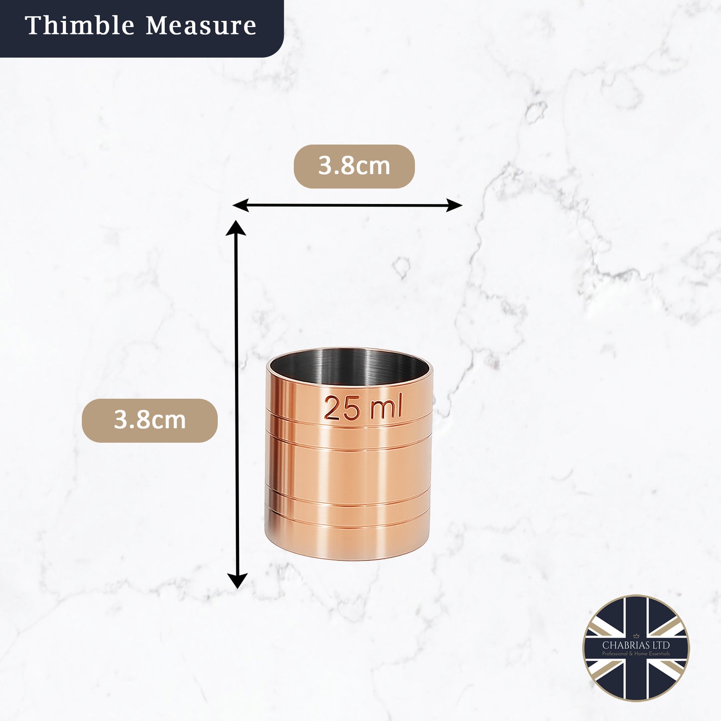 Stainless Steel 25ml Thimble Measure Copper Plated, Government Stamped - Premium Kitchen from Chabrias Ltd - Just £4.99! Shop now at Chabrias Ltd