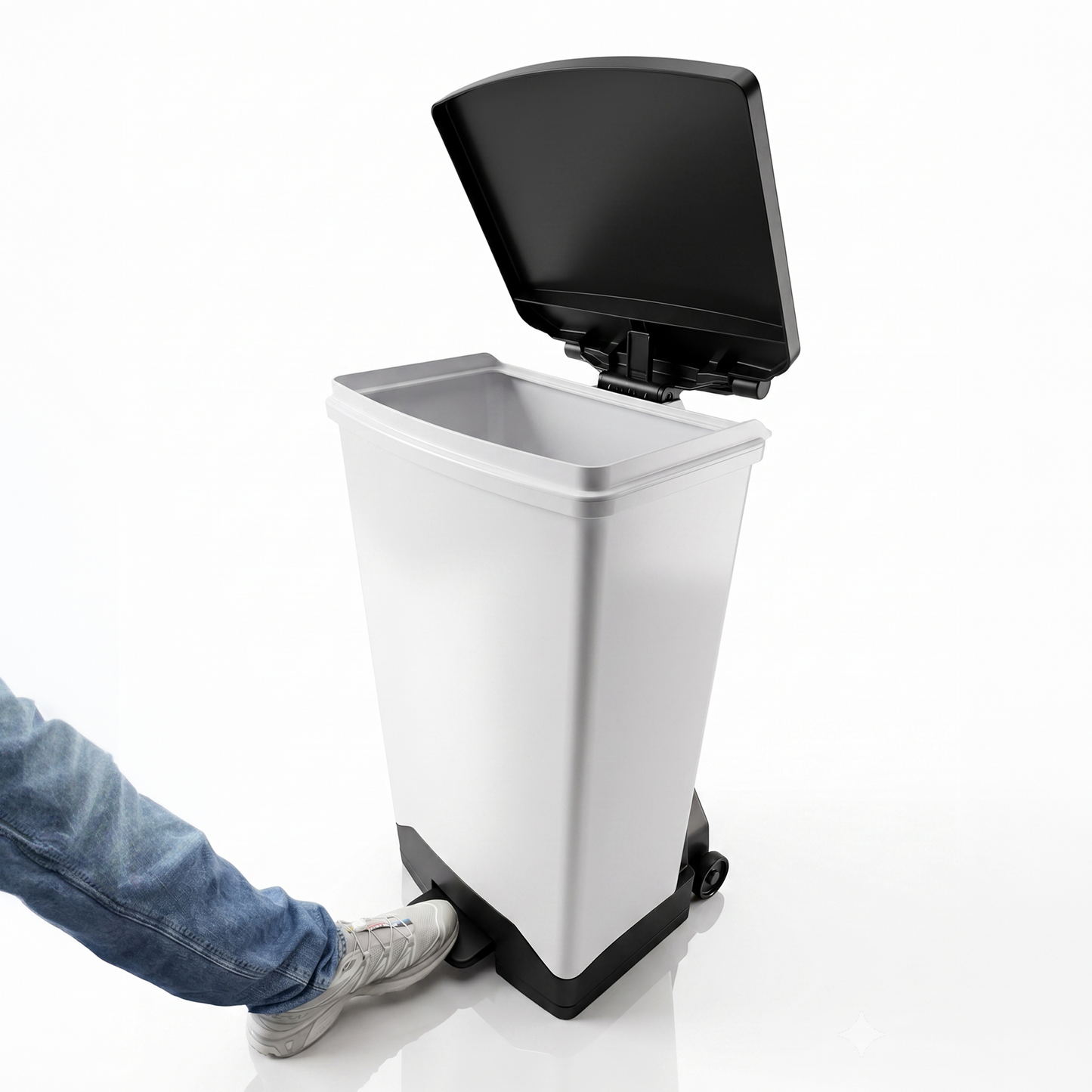 Commercial 70 litre plastic sack holder with fire retardant body and black waste lid