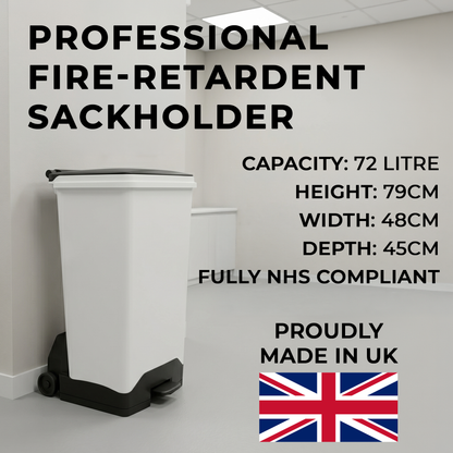 Plastic fire retardant sack holder 70L with black lid for indoor commercial waste