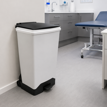 UK commercial fire retardant plastic bin with 70 litre sack holder and black lid