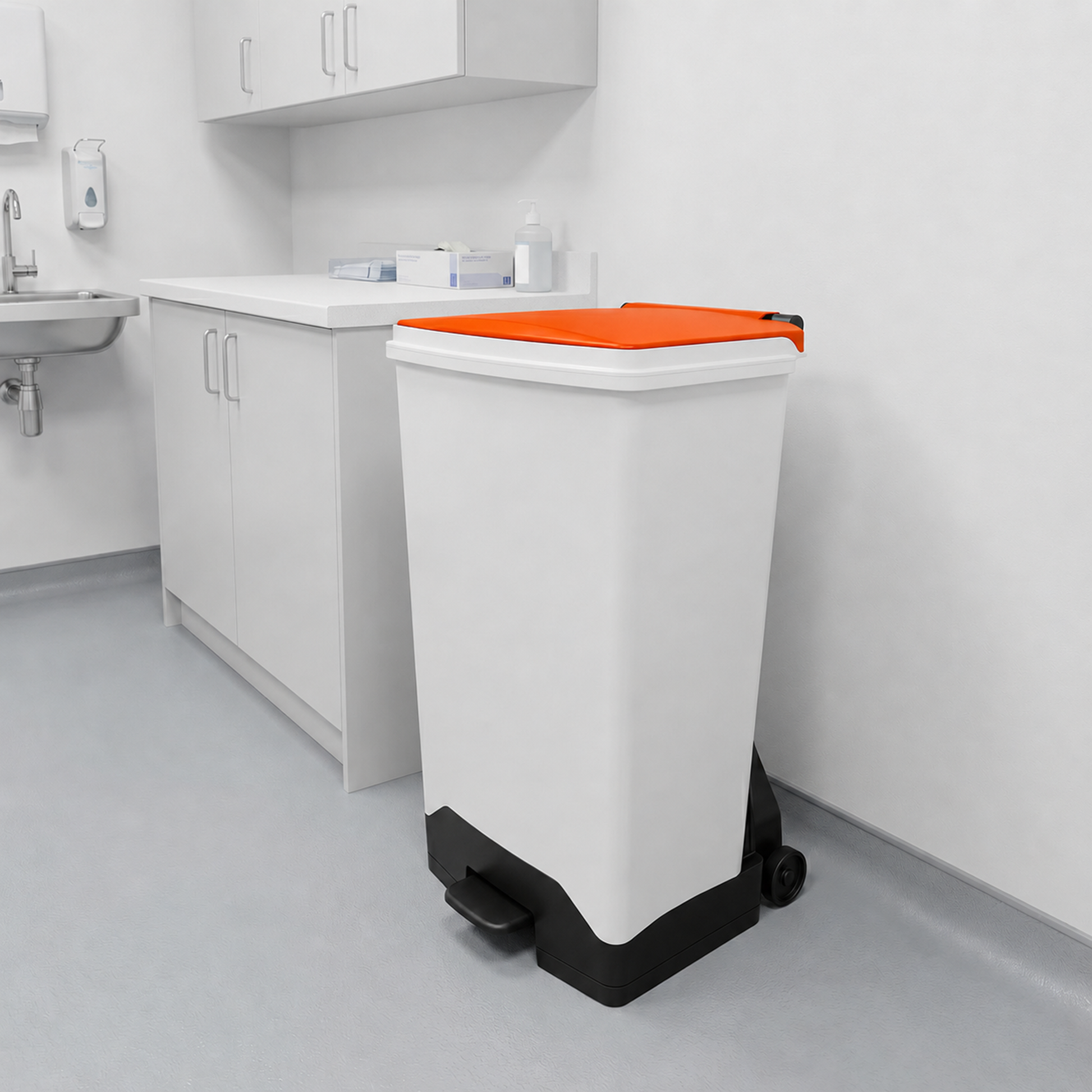 Heavy duty 70L plastic sack holder with hands free bag retention frame and orange lid