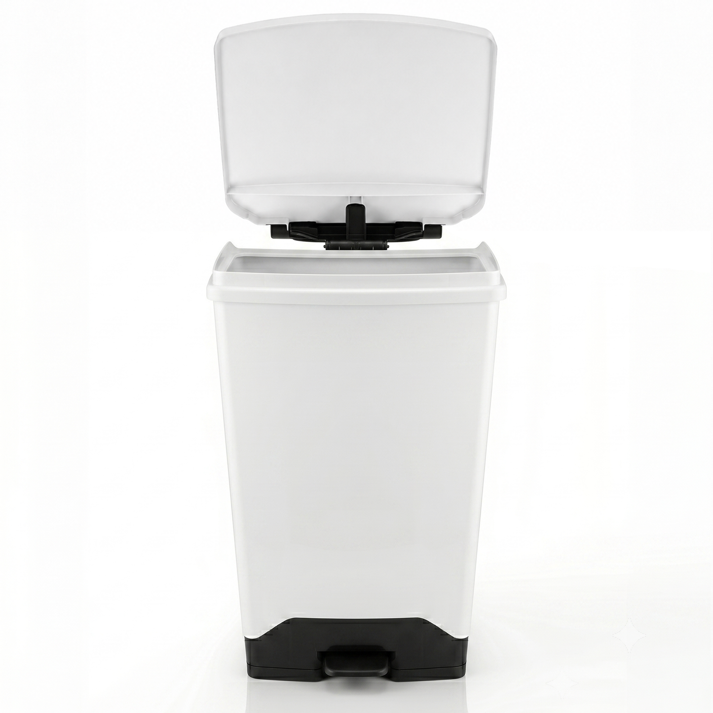 Pedal operated 70 litre plastic sack holder with white lid and bag retention system