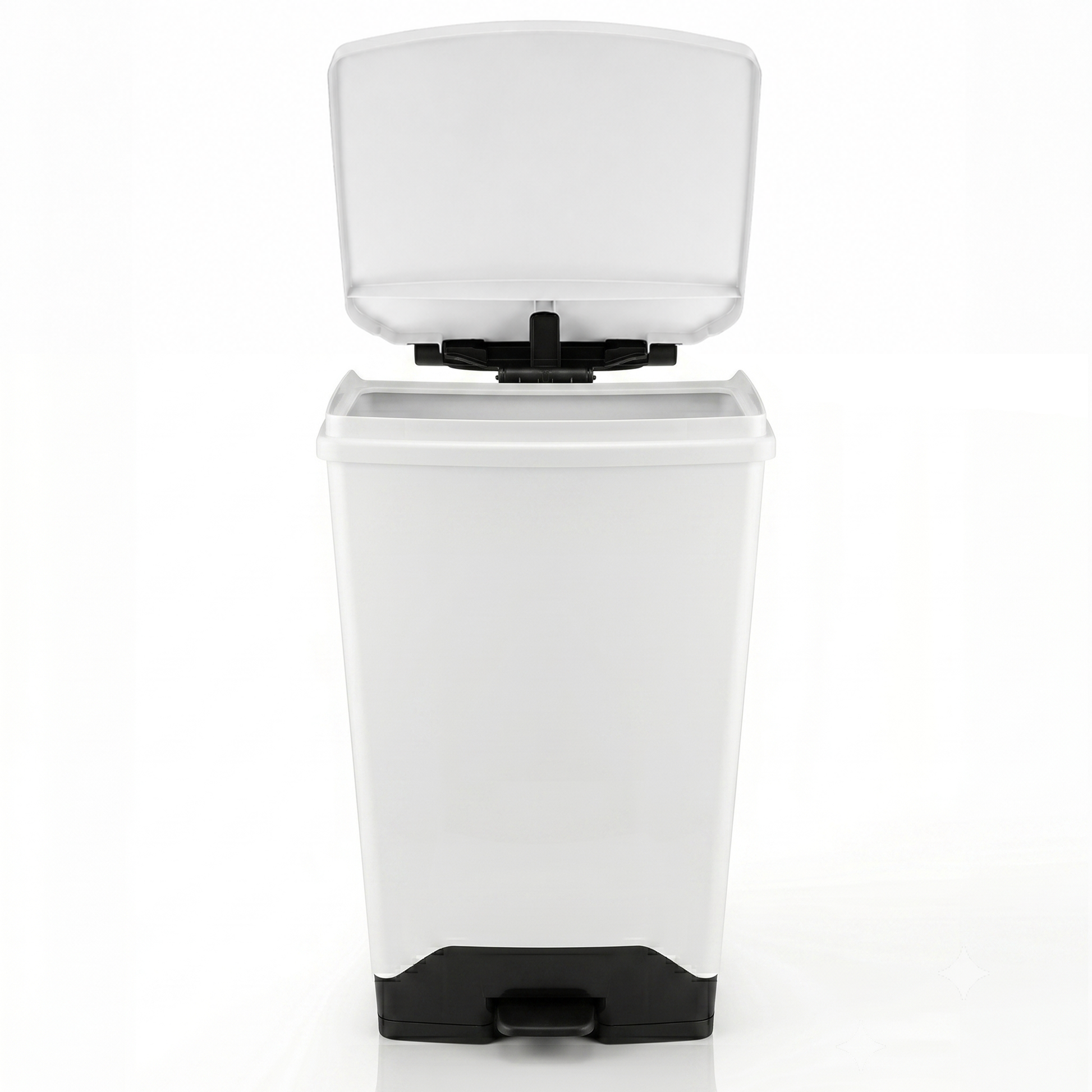 Pedal operated 70 litre plastic sack holder with white lid and bag retention system