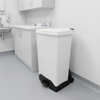White lid fire retardant sack holder for healthcare, education and commercial environments