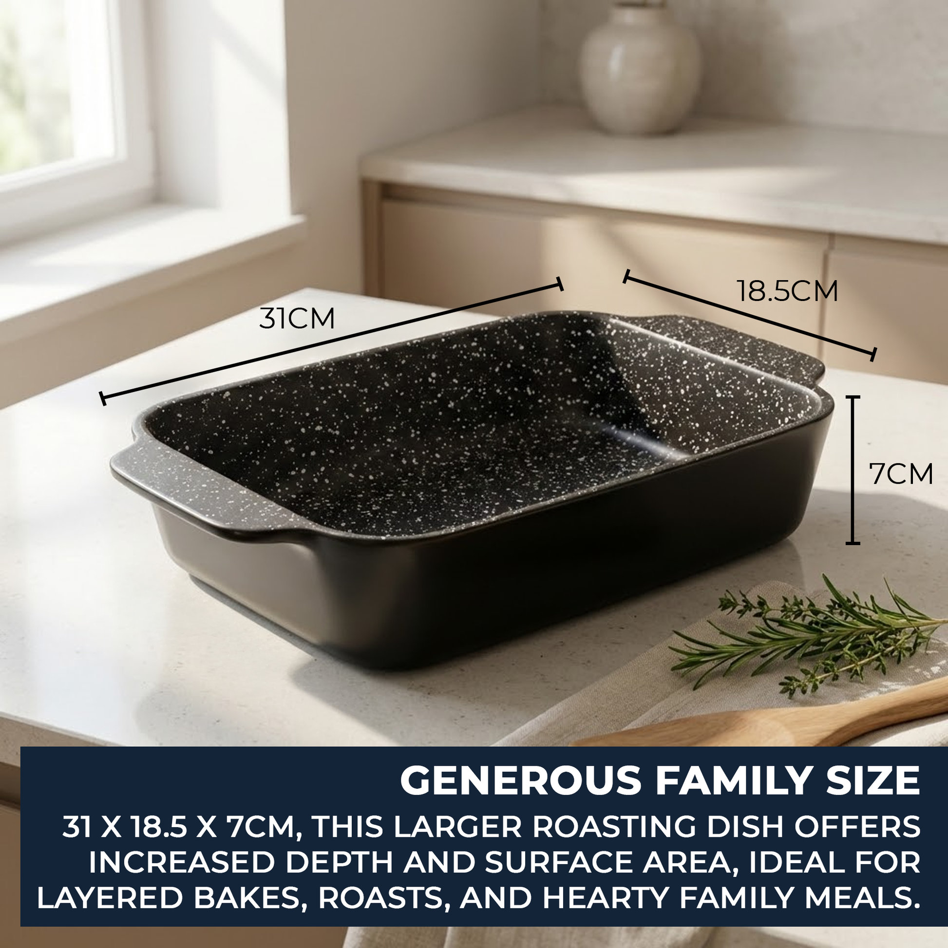 31 x 19 x 7cm roasting dish dimension graphic