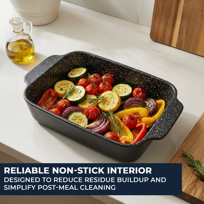 Medium ceramic oven dish on kitchen countertop