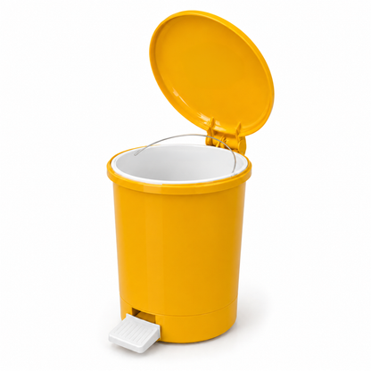 Yellow healthcare waste bin pack with foot pedal lids and liners