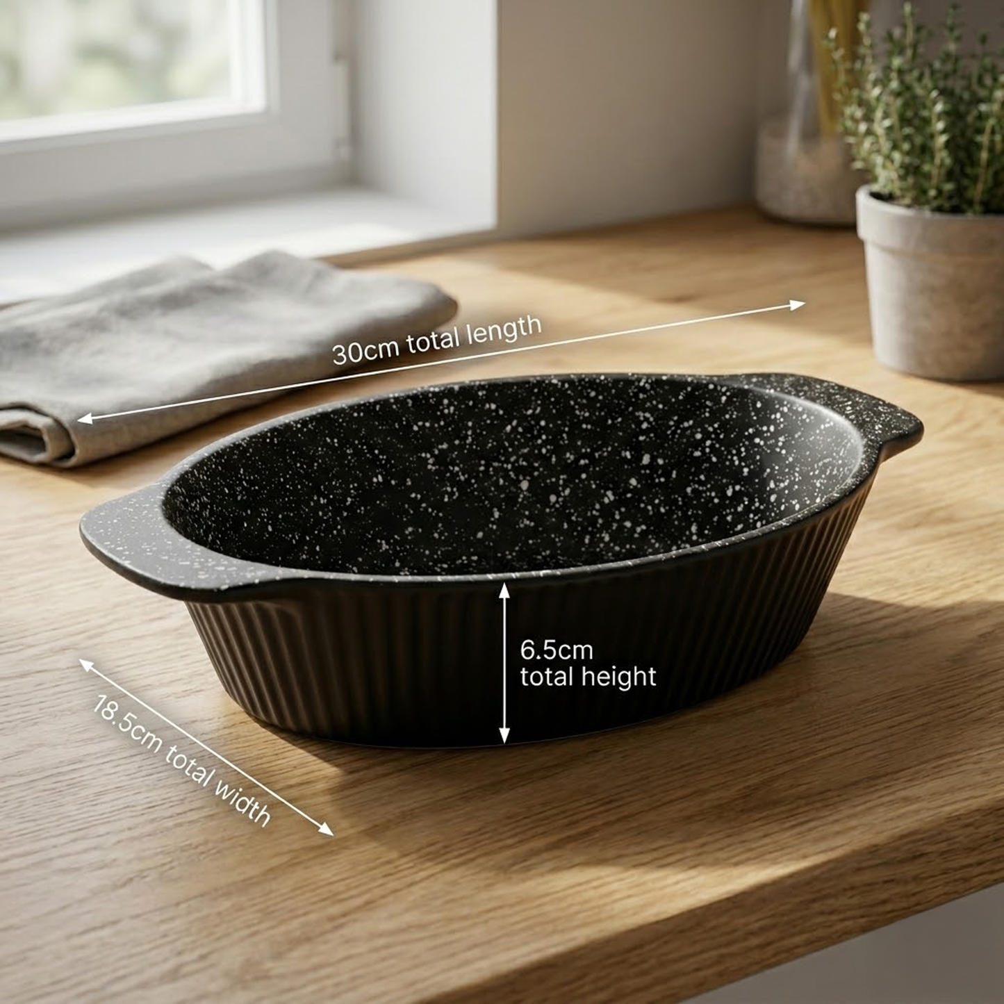 30cm Deep Ceramic Roasting Dish - 2L Medium Oval Non-Stick Oven Dish