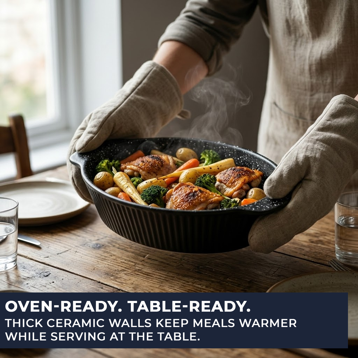 30cm Deep Ceramic Roasting Dish - 2L Medium Oval Non-Stick Oven Dish