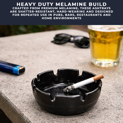 4" Black Melamine Ashtray 12 Pack – Durable 8 Notch Design