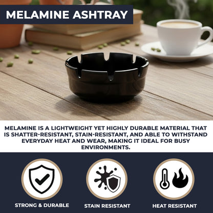 4" Black Melamine Ashtray 12 Pack – Durable 8 Notch Design
