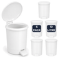 Pack of 6 Chabrias 12L white bathroom pedal bins with lids and removable inner buckets for commercial washrooms
