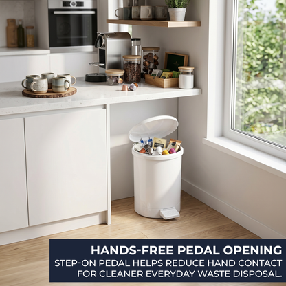 Chabrias 20L white pedal bin placed in a bathroom for tidy everyday waste disposal in larger spaces