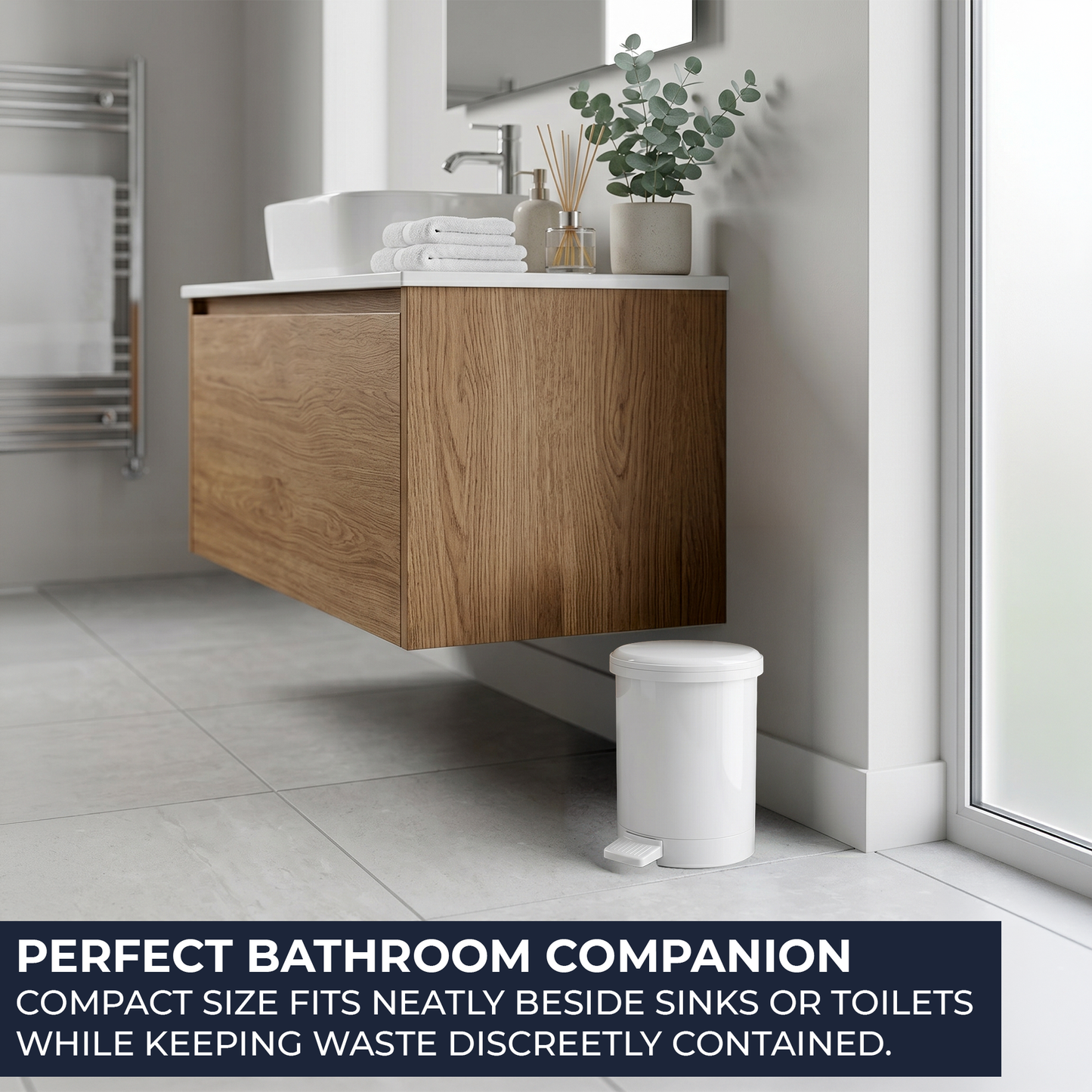 Commercial pack of compact 3L washroom bins for cleaners, property managers, offices and multi-room buildings