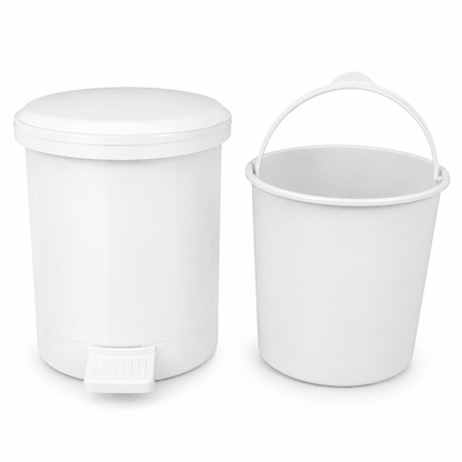 3 Litre White Bathroom Pedal Bin with Lid & Removable Inner Bucket - 12 Pack