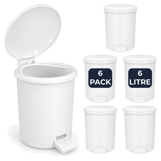 Chabrias 6L white bathroom pedal bin with lid and removable inner bucket for toilets, ensuites and cloakrooms