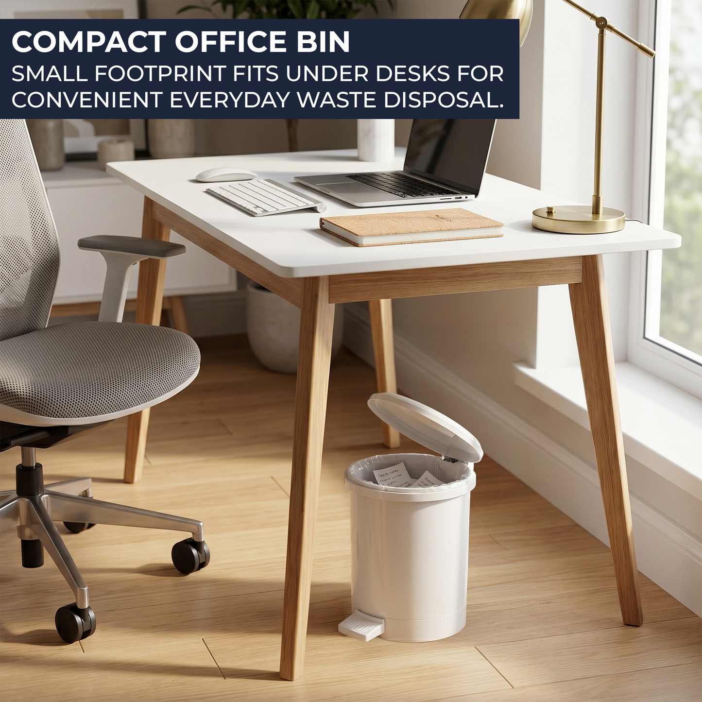 Rust-free polypropylene 6L pedal bin designed for humid bathrooms, toilets, cloakrooms and washrooms