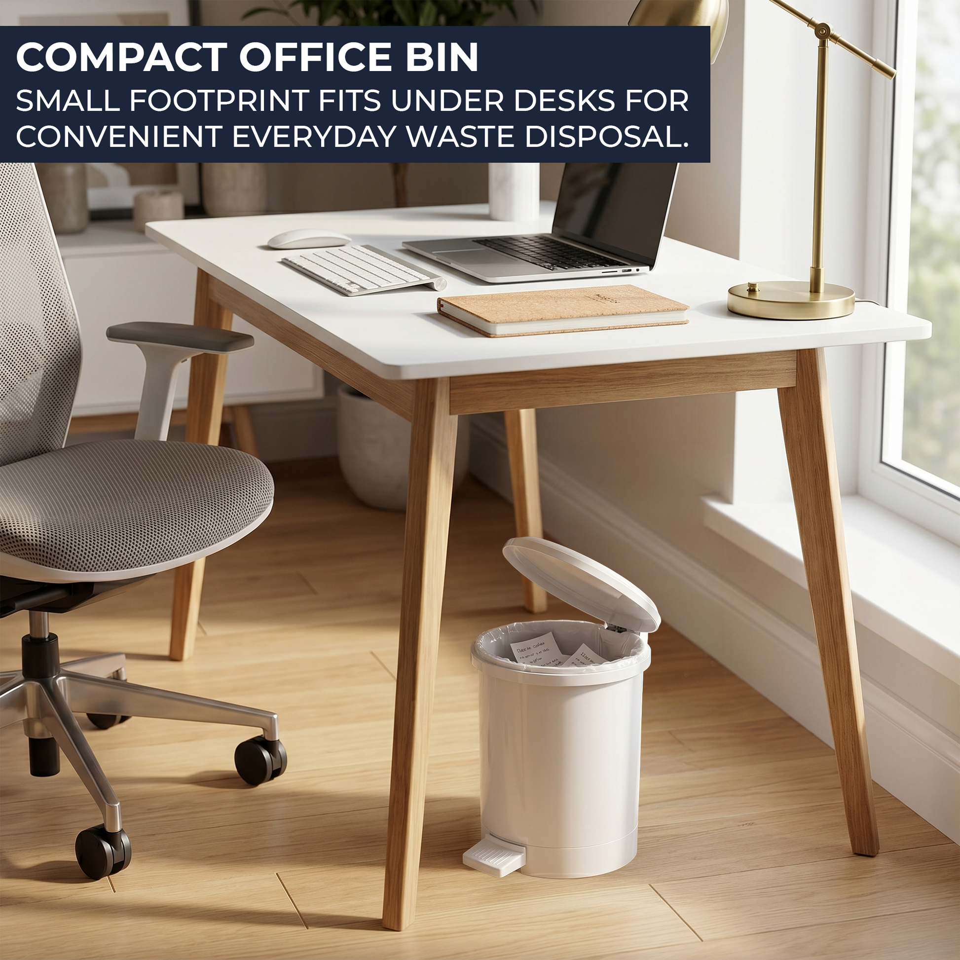 Rust-free polypropylene 6L pedal bin designed for humid bathrooms, toilets, cloakrooms and washrooms