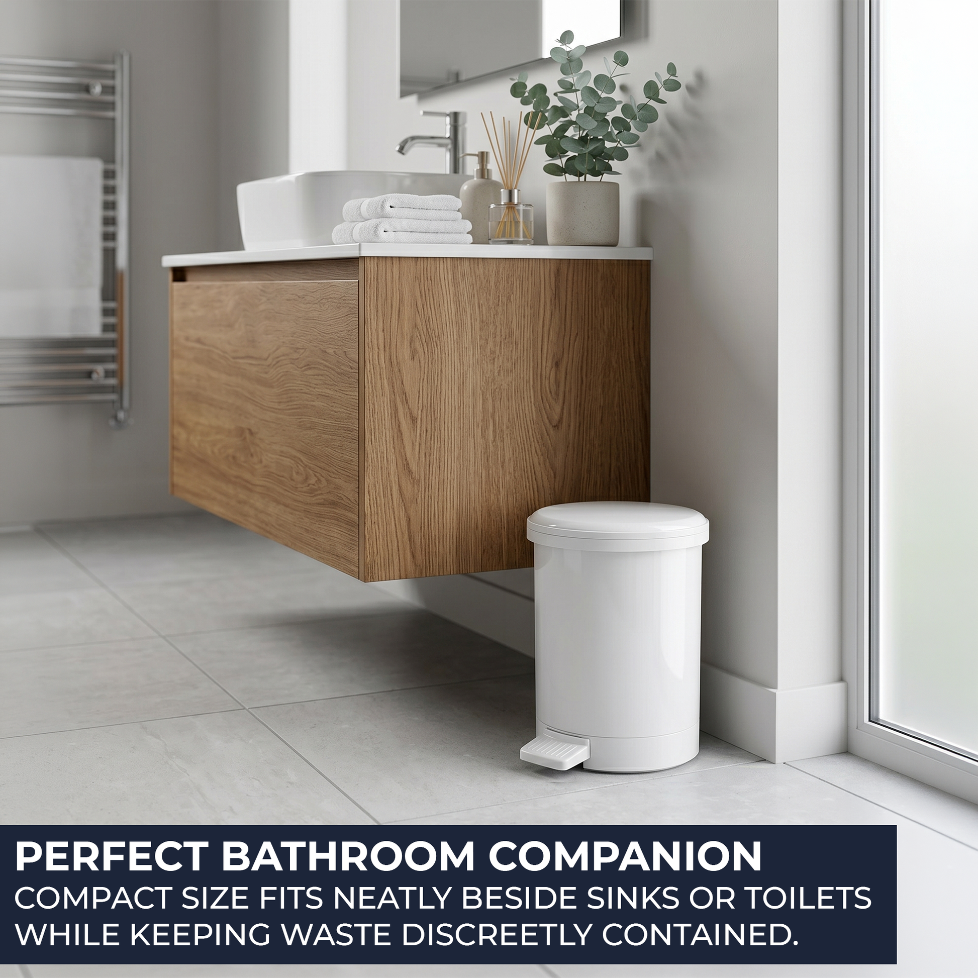 White 6L bathroom bin for tissues, cotton pads, packaging, toiletries and everyday household waste