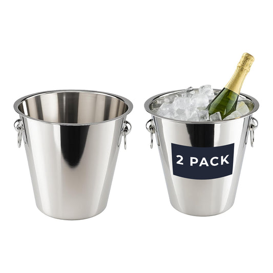 Stainless Steel 5 Litre Ice Bucket - 2 Pack - Sleek Metal Design for Wine, Champagne & Beverages