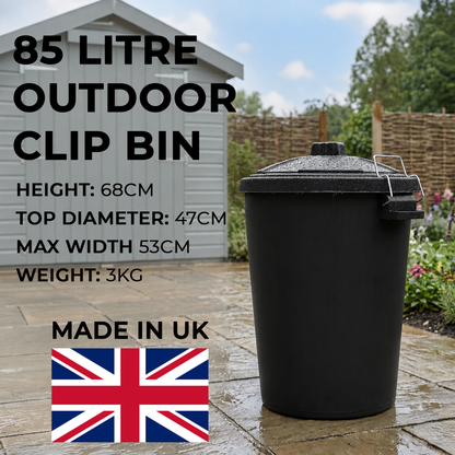 UK made black garden bin with weather resistant construction