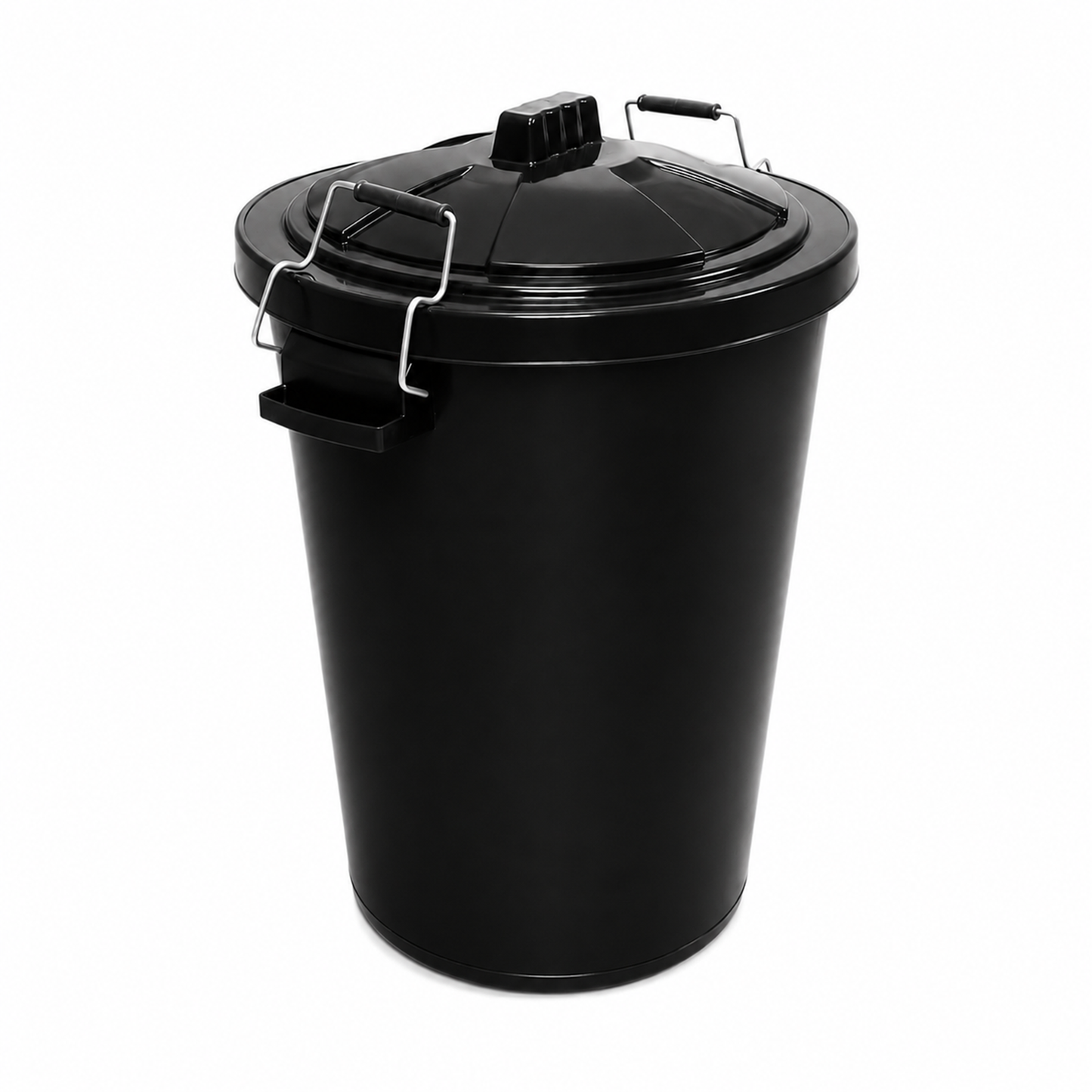 Heavy duty black plastic dustbin with secure clip locking lid